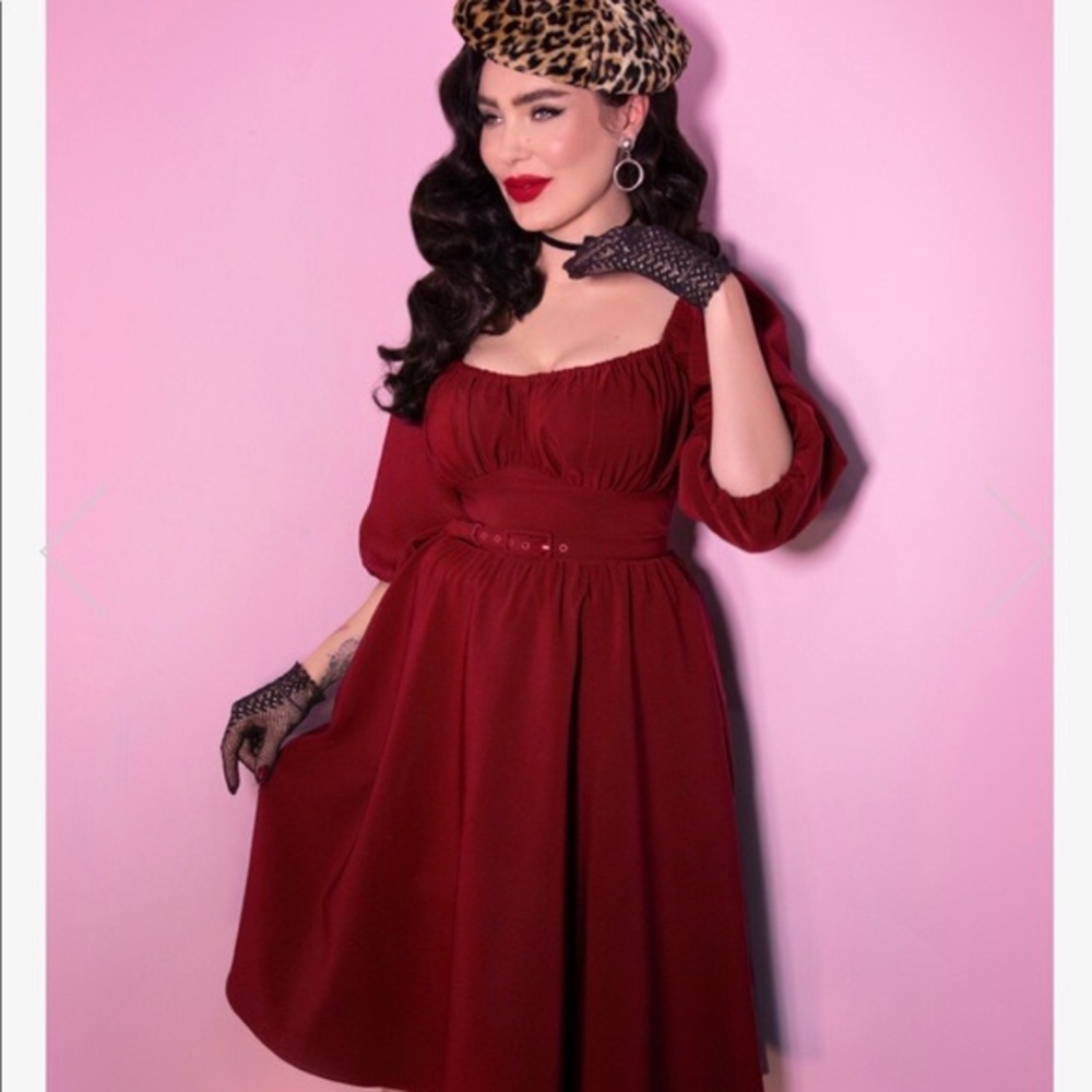 Vixen by Micheline Pitt Deep Red Vintage Fit-and-Flare Dress